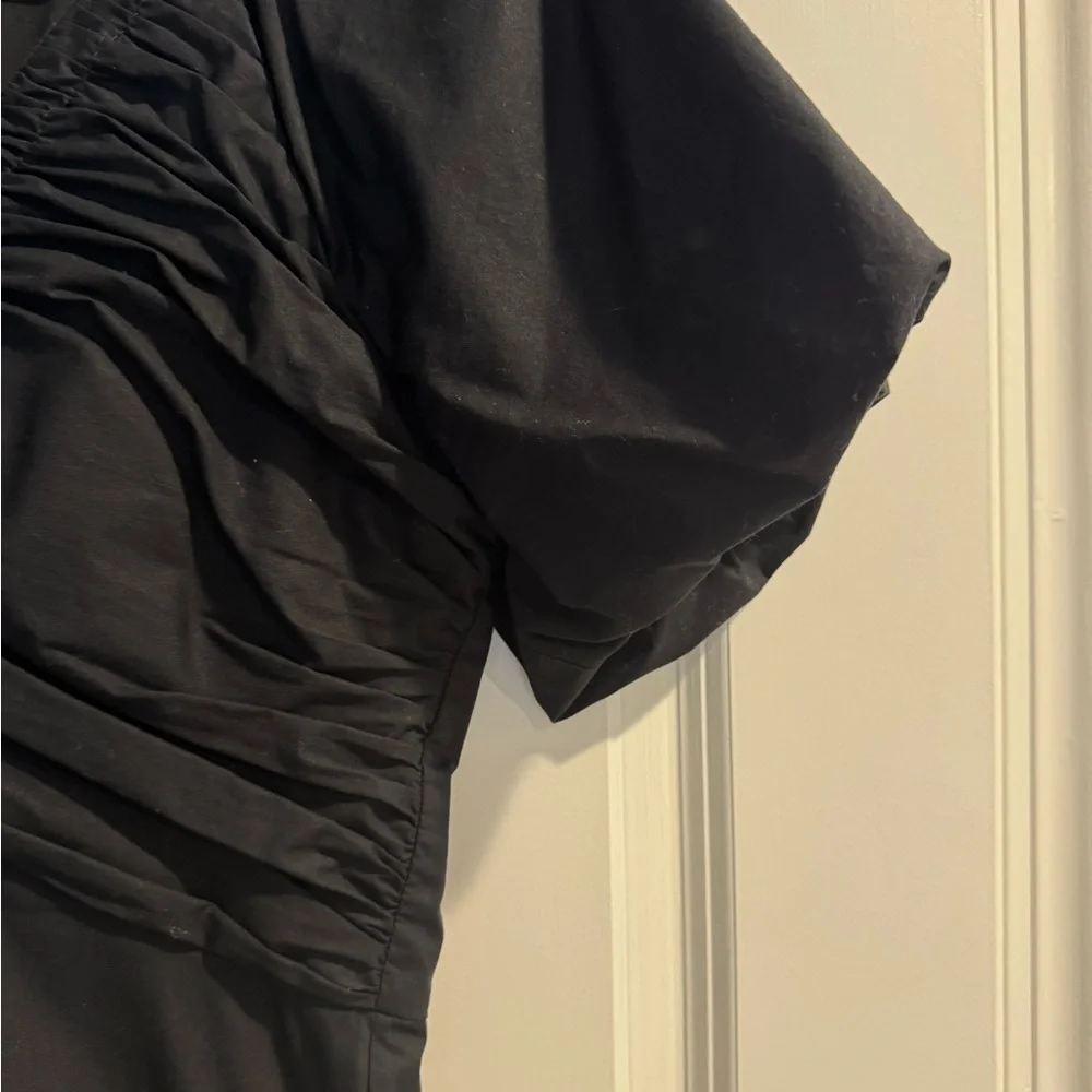 Club Monaco Midi Black Poplin Puff Sleeve Dress - Picture 5 of 8